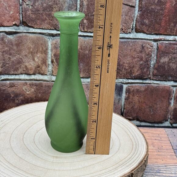 Vtg MCM Hazel Atlas Glass Bud Vase Frosted 7.5" Green W Black Swirls 8-K-252 - Picture 2 of 5